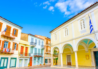 Historical beautiful buildings in Nafplio town in Greece - 65274567