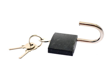 Padlock with keys isolated on white