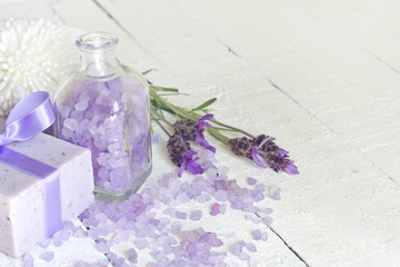 Obraz na płótnie Canvas Lavender cosmetics spa body care abstract composition