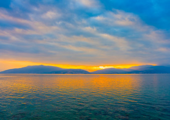 Sunset view from the port of Nafplio in Greece