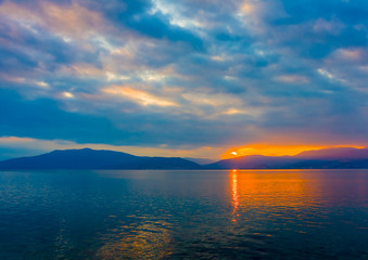 Naklejka premium Sunset view from the port of Nafplio in Greece