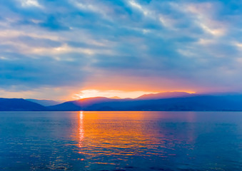 Sunset view from the port of Nafplio in Greece