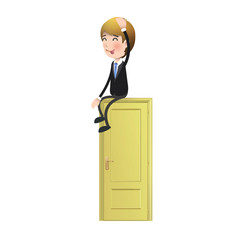 Businessman with door over white background