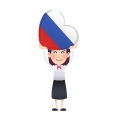 Business woman with russia flag heart over white background.