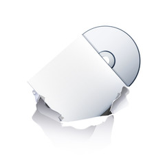 Blank cd inside hole paper over white background