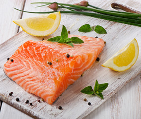 Salmon on a wooden board