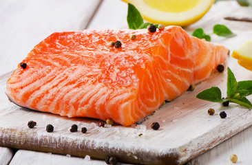Salmon on a wooden board