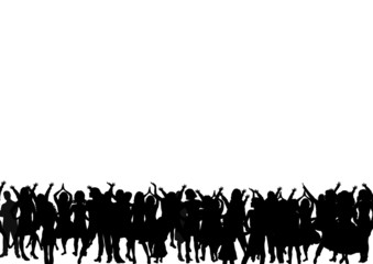 Fototapeta na wymiar schwarze Silhouette von tanzenden Menschen vor weißem Hintergrund mit Textfreiraum
