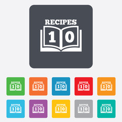 Fototapeta na wymiar Cookbook sign icon. 10 Recipes book symbol.