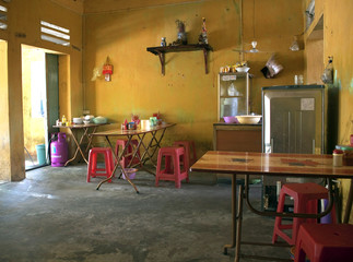  Interior of local cheap restaurant  in Ninh Binh, Vietnam.