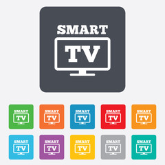 Widescreen Smart TV sign icon. Television set.