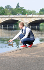 Man and lake in London