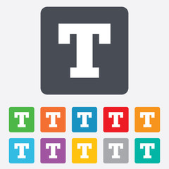 Text edit sign icon. Letter T button.