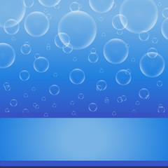 Soap bubbles on a blue background with frame