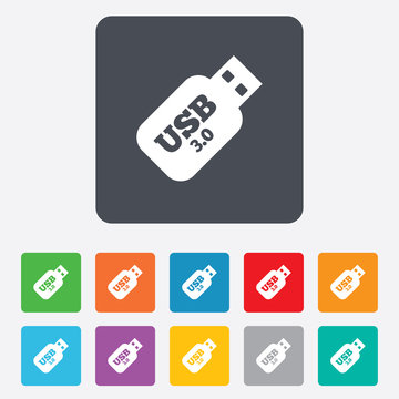 Usb 3.0 Stick sign icon. Usb flash drive button