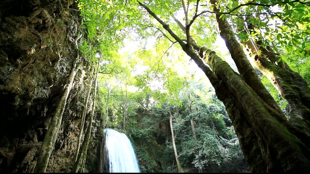 Deep forest waterfall in Thailand (Erawan Waterfall)