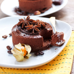 chocolate cake on the plate