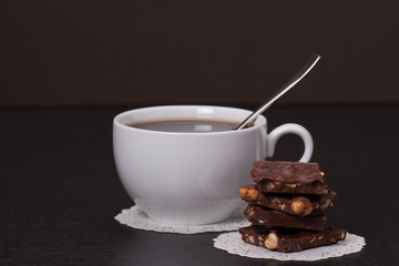 Chocolate, Black Coffee In White Cup