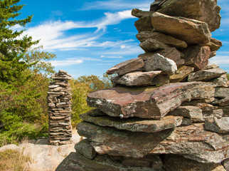 cairns on forest trail