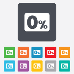 Zero percent sign icon. Zero credit symbol.