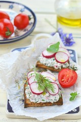 canape with  farmer cheese and radish