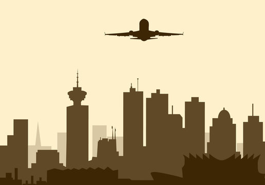 Aeroplane flying over Vancouver-Vector