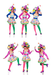 Fototapeta na wymiar Sequence photos funny woman in clown
