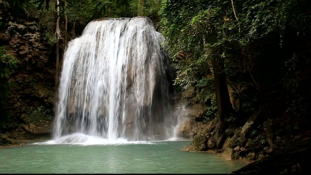 Deep forest waterfall in Thailand (Erawan Waterfall)