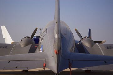 Rear view on the old silver aircraft