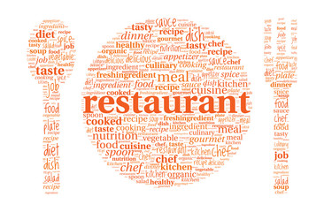 Restaurant Concept - Plate, Spoon and Fork shaped word cloud