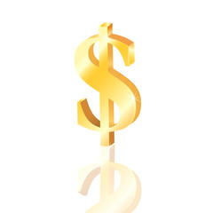 Golden dollar sign isolated on white background.