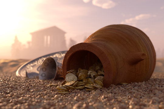 ancient gold coins treasure concept background
