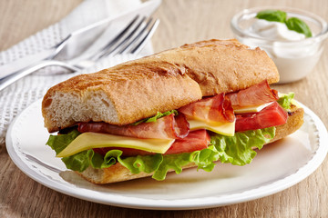 Sandwich with serrano ham and vegetables