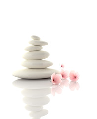 spa concept zen basalt stones with cherry flowers - 65291370