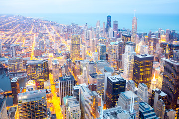 Chicago City downtown at dusk.