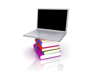 Professional Laptop with books and blank display