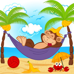 Naklejka premium monkey on hammock - vector illustration, eps