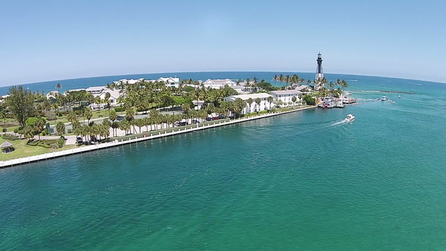 Hillsboro inlet and lighthouse, Florida, aerial view