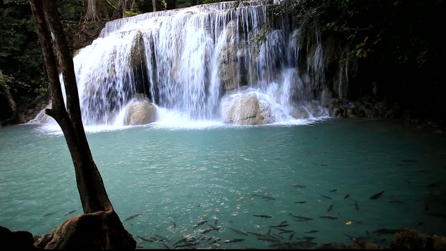 Deep forest waterfall in Thailand (Erawan Waterfall)