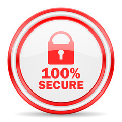 secure red white glossy web icon