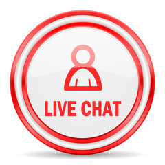 live chat red white glossy web icon