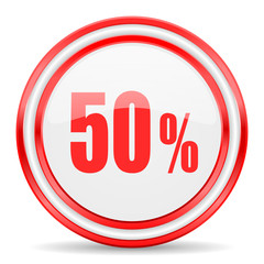 50 percent red white glossy web icon