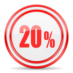 20 percent red white glossy web icon
