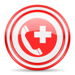 emergency call red white glossy web icon