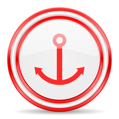 anchor red white glossy web icon