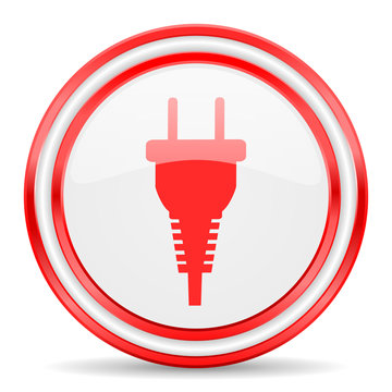 plug red white glossy web icon