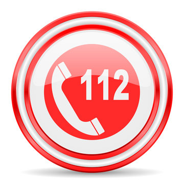 emergency call red white glossy web icon