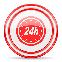 24h red white glossy web icon