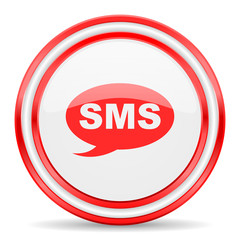 sms red white glossy web icon