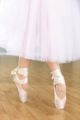 Ballerina legs in pointes in dancing hall © Africa Studio